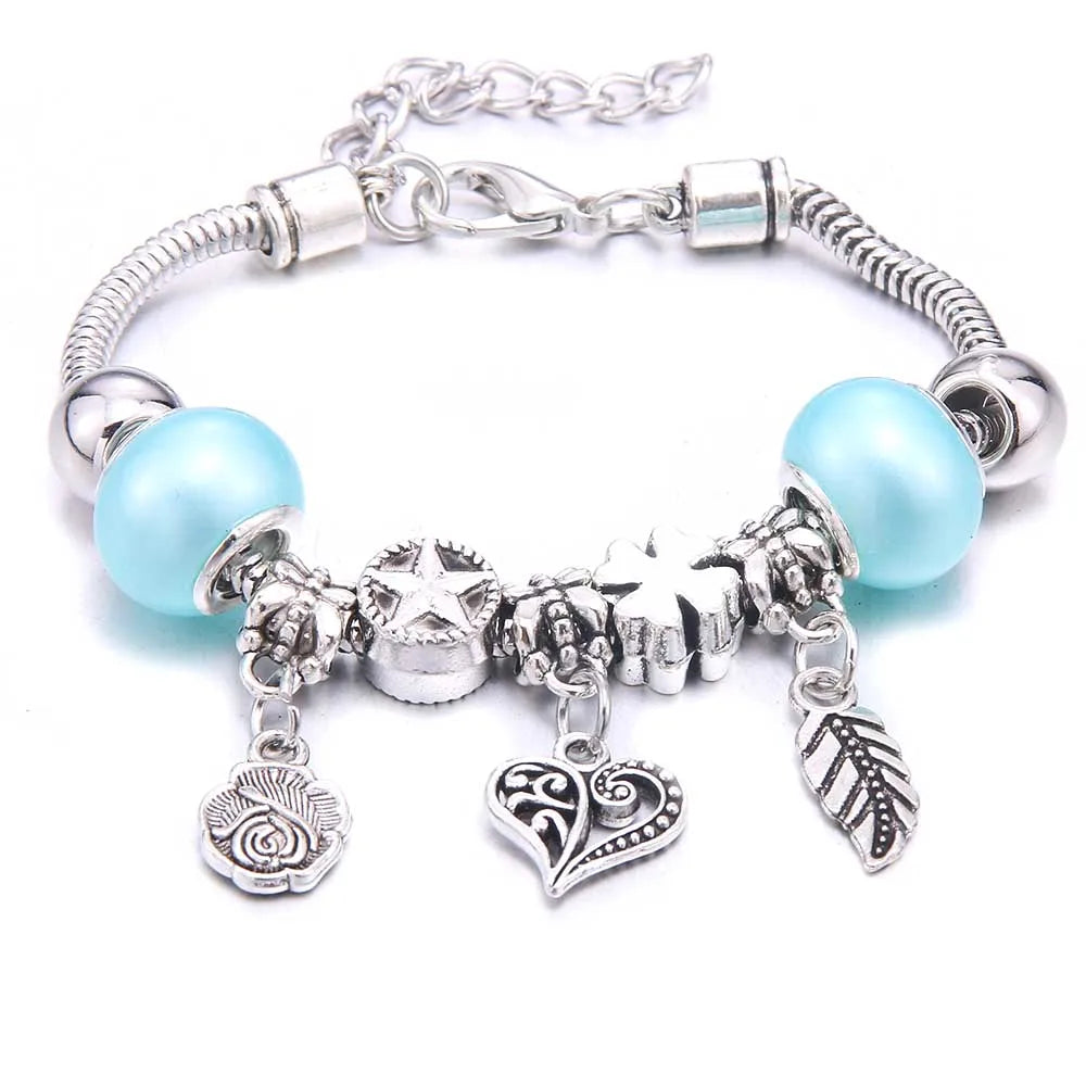 Charm Bracelet & Bangles Jewelry white butterfly Crown Beads Bracelets Brands Bracelets Fit Women Girl Friendship Gift