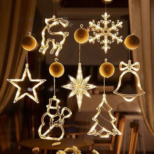 Christmas LED Snowflake Light Santa Hanging Sucker Lamp Window Ornaments Decoration for Home Xmas New Year Decor String Lights